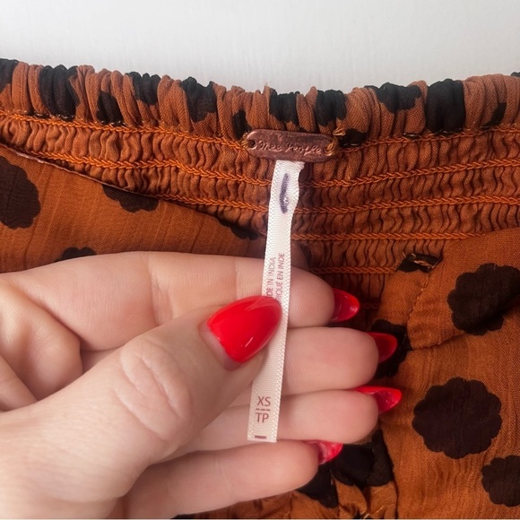 Free People Parker Brown Spotted Cropped Sheer Sleeve Crop Top XS - Picture 5 of 7